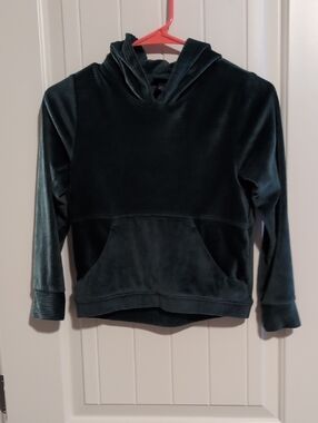 Girls Plush Hooded Pullover Sweatshirt - Dark Green